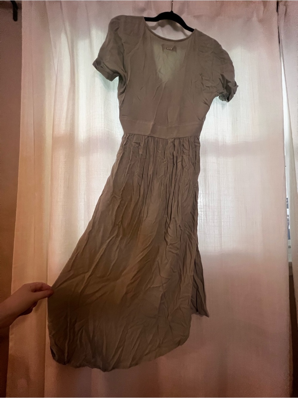 The Normal Brand Deep V Button Thru Dress Sz S Sage Green Midi - Picture 12 of 14